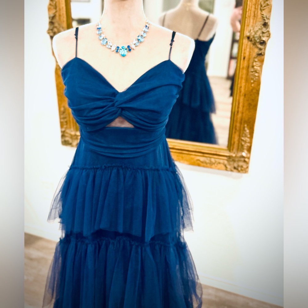 Tulle Tiered Skirt Prom Dress Blue Black Navy Evening Gown Goth Witchy Vibes - Picture 4 of 10
